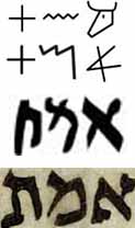 Emeth consists of three letters, alef, mem  and tau